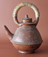Load image into Gallery viewer, Vintage Sasak Pottery Earthenware Tea Pot with Wicker Handle Handmade Teapot