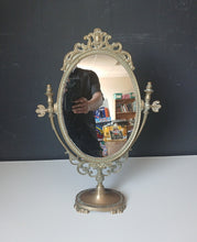 Load image into Gallery viewer, Vintage Brass Style Oval Vanity Mirror Ornate Swivel Dressing Table 50cm