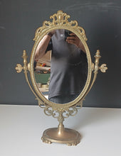 Load image into Gallery viewer, Vintage Brass Style Oval Vanity Mirror Ornate Swivel Dressing Table 50cm