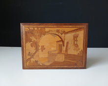 Load image into Gallery viewer, Vintage Wooden Marquetry Wall Plaque Landscape Scene Inlaid Wood Art 35cm