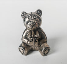 Load image into Gallery viewer, Silver Tone Teddy Bear Holding Present Figurine Ornament Collectible 4cm Gift