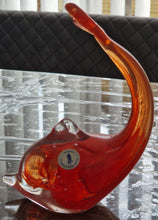 Load image into Gallery viewer, Art Glass Dolphin MTARFA Malta Paperweight Figurine Orange and Clear Colours