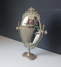 Load image into Gallery viewer, Vintage Brass Style Oval Vanity Mirror Ornate Swivel Dressing Table 50cm