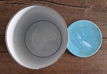 Load image into Gallery viewer, Vintage Children Playing Chef and Baker with Ingredients Blue Tin Metal Canister