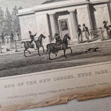 Load image into Gallery viewer, Vintage Book Plate Print: One of the new lodges, Hyde Park, London Drawn By Thomas Hosmer Shepherd E