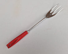 Load image into Gallery viewer, 50s 60s Vintage Retro Skyline Red Plastic Handle Kitchen Utensil Meat Fork