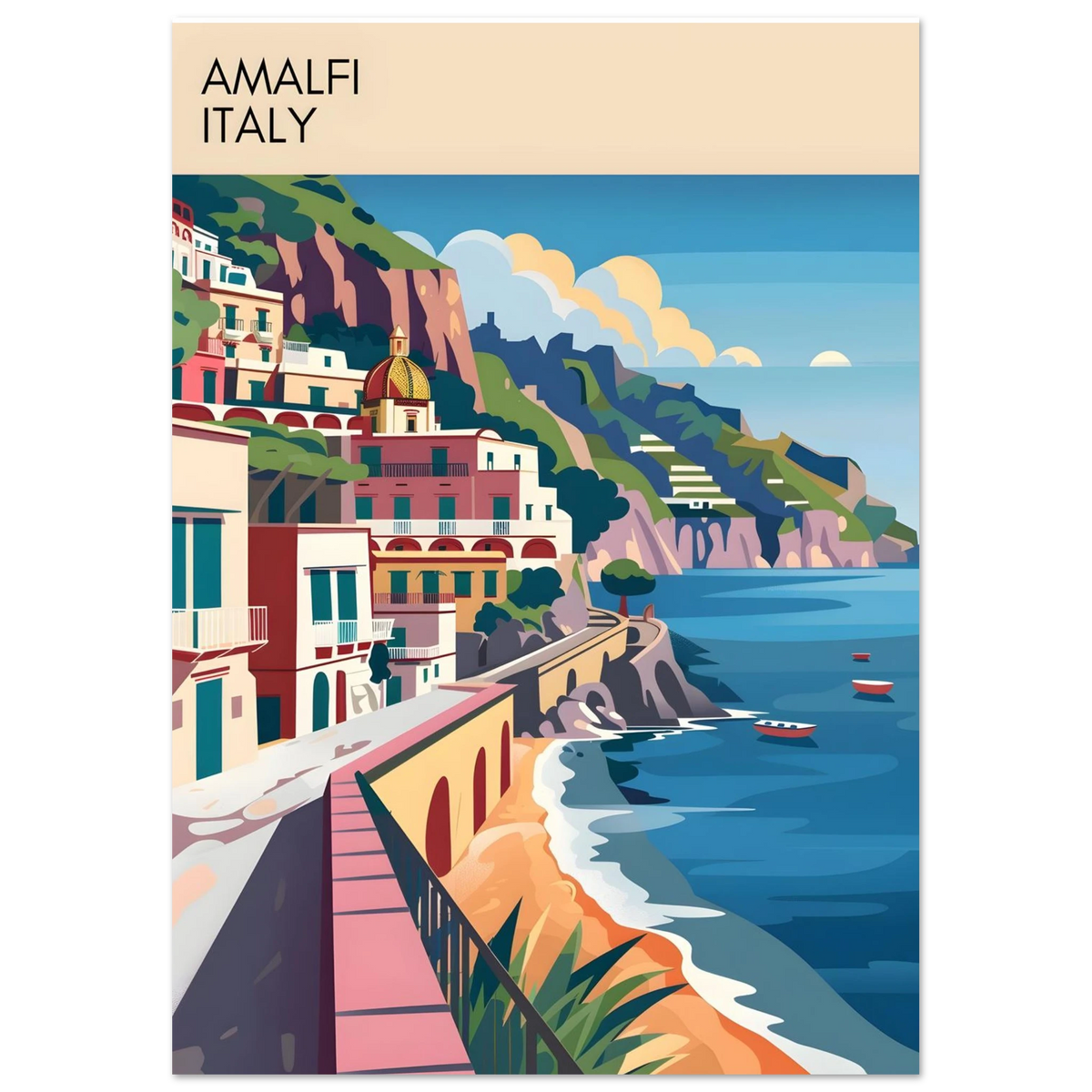 Amalfi Coast Italy Wall Art Poster – Unframed Vintage Travel Print, Co ...