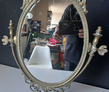 Load image into Gallery viewer, Vintage Brass Style Oval Vanity Mirror Ornate Swivel Dressing Table 50cm