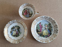 Load image into Gallery viewer, Vintage fine bone china gold pattern teacup , saucer and side plate set