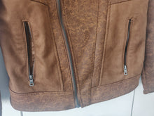 Load image into Gallery viewer, Delpino Men’s Brown Faux Leather Biker Jacket – Size S – Made in Turkey