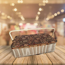 Load image into Gallery viewer, Vintage Tapestry Wicker Woven Sewing Box Basket Pin Cushion Satin Interior