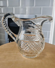 Load image into Gallery viewer, Vintage Cut Glass Jug | Heavy Pressed Crystal Water Pitcher | 16cm Tall | Diamond & Fan Cut Design |