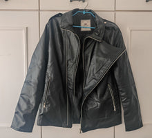Load image into Gallery viewer, USE CLUP Men’s Black Faux Leather Biker Jacket – Size S – Made in Turkey