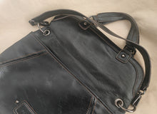 Load image into Gallery viewer, Nine West “Black In Black” Leather Boho Hobo Purse Handbag Satchel 37.5 x 35.5cm