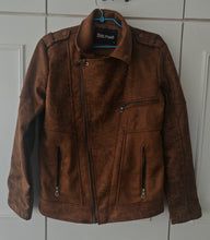 Load image into Gallery viewer, Delpino Men’s Brown Faux Leather Biker Jacket – Size S – Made in Turkey