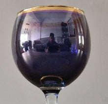 Load image into Gallery viewer, Vintage Blue Colour Sherry Glass With Gold Colour Edge 13.5cm tall