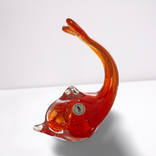 Load image into Gallery viewer, Art Glass Dolphin MTARFA Malta Paperweight Figurine Orange and Clear Colours