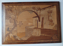Load image into Gallery viewer, Vintage Wooden Marquetry Wall Plaque Landscape Scene Inlaid Wood Art 35cm