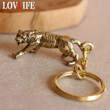 Load image into Gallery viewer, Brass Zodiac Tiger Animal Keychain Copper Shouting Beast Car Keyring Handmade Craft Bronze Forest King Bag Hanging Pendant Gifts