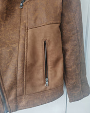 Load image into Gallery viewer, Delpino Men’s Brown Faux Leather Biker Jacket – Size S – Made in Turkey