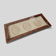 Load image into Gallery viewer, Vintage Addison Ross London MH63M7 Brown Star Marquetry 3x7 triple image photo frame, wooden photo frame, long photo frame, made in England, desk photo frame, 3 image frame, Oval Mount
