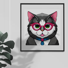 Load image into Gallery viewer, Cute Cat Wearing Glasses Artwork Graphics, Instant Digital Download, 4 High Quality Jpeg Images