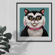 Load image into Gallery viewer, Cute Cat Wearing Glasses Artwork Graphics, Instant Digital Download, 4 High Quality Jpeg Images