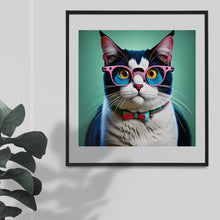 Load image into Gallery viewer, Cute Cat Wearing Glasses Artwork Graphics, Instant Digital Download, 4 High Quality Jpeg Images