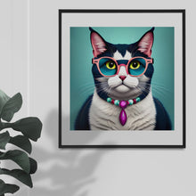 Load image into Gallery viewer, Cute Cat Wearing Glasses Artwork Graphics, Instant Digital Download, 4 High Quality Jpeg Images