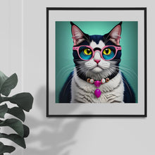 Load image into Gallery viewer, Cute Cat Wearing Glasses Artwork Graphics, Instant Digital Download, 4 High Quality Jpeg Images