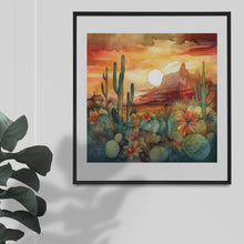 Load image into Gallery viewer, Watercolour art graphics images, A desert theme, featuring cacti, sand dunes & beautiful sunset Instant Digital Download, Quality jpeg Image