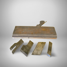 Load image into Gallery viewer, Antique Wooden Molding Planer for Edge and Trim Shaping, with 5 Blades - Marked "F Rawson"
