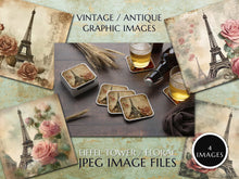 Load image into Gallery viewer, 4 x Vintage Floral Paris Eiffel Tower Digital Graphics, JPEG File Images - Digital Paper - Instant Download Printables