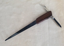 Load image into Gallery viewer, Vintage GM wooden handle letter opener with 2 extra attatchments , pocket knife and tin / bottle opener