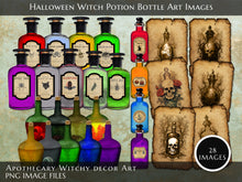Load image into Gallery viewer, Halloween apothecary witch's potion / poison bottle art bundle, instant download printable digital images