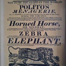 Load image into Gallery viewer, Vintage advertisement for Polito's Menagerie, a traveling exhibition of exotic animals picture frame, Genuine vintage book plate print