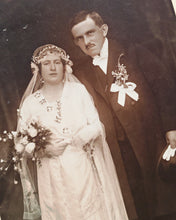 Load image into Gallery viewer, Antique 1920s Wedding Photograph – Mount Framed Vintage Bride & Groom Portrait – Early 20th Century Wedding Keepsake
