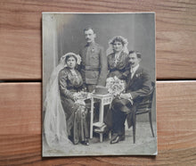 Load image into Gallery viewer, Antique Early 20th Century Wedding Portrait – Vintage Mounted Photograph – Formal Military & Civil Wedding Couples