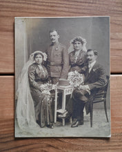 Load image into Gallery viewer, Antique Early 20th Century Wedding Portrait – Vintage Mounted Photograph – Formal Military & Civil Wedding Couples