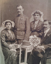 Load image into Gallery viewer, Antique Early 20th Century Wedding Portrait – Vintage Mounted Photograph – Formal Military & Civil Wedding Couples