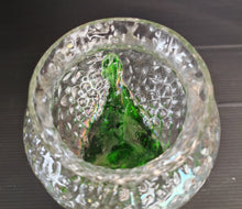 Load image into Gallery viewer, Vintage Clear & Green Glass Iridescent Footed Vase Textured Bubble Design 15.5cm High