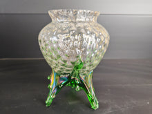 Load image into Gallery viewer, Vintage Clear & Green Glass Iridescent Footed Vase Textured Bubble Design 15.5cm High