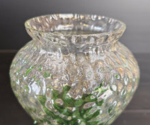 Load image into Gallery viewer, Vintage Clear & Green Glass Iridescent Footed Vase Textured Bubble Design 15.5cm High