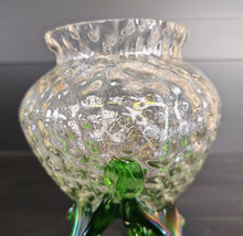 Load image into Gallery viewer, Vintage Clear & Green Glass Iridescent Footed Vase Textured Bubble Design 15.5cm High