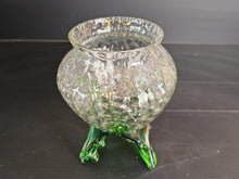 Load image into Gallery viewer, Vintage Clear & Green Glass Iridescent Footed Vase Textured Bubble Design 15.5cm High