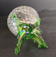 Load image into Gallery viewer, Vintage Clear & Green Glass Iridescent Footed Vase Textured Bubble Design 15.5cm High