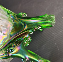 Load image into Gallery viewer, Vintage Clear & Green Glass Iridescent Footed Vase Textured Bubble Design 15.5cm High