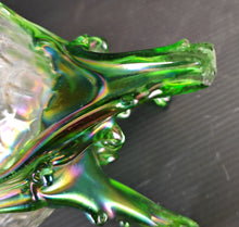 Load image into Gallery viewer, Vintage Clear & Green Glass Iridescent Footed Vase Textured Bubble Design 15.5cm High