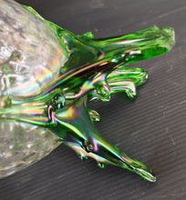 Load image into Gallery viewer, Vintage Clear & Green Glass Iridescent Footed Vase Textured Bubble Design 15.5cm High