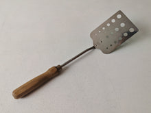 Load image into Gallery viewer, Vintage Voos USA Stainless Steel Slotted Turner with Wooden Handle – 33cm Long
